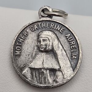 Mother Catherine Aurelia Religious Medal Silver Tone Pendant Canadian Nun